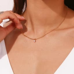 La. Muses Asymmetric Rice Bead Round Bead Chain Cubic Zirconia Pendant Stainless Steel Women's Necklace High-end Jewelry Gift