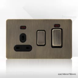 Retro Metal Brushed Antique Stainless Steel Push Button Switch Panel UK 13A Socket with USB Phone Charging for Home Improvement