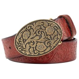 Tang Grass Pattern Embossed Leather Belt Fashion for Men Youth
