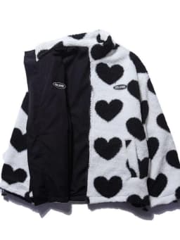 Double-Sided Wear Thickened Lamb Fur Heart Pattern Cotton Jacket Couple's Two-Way Wear Casual Warm Zipper Closure Long Sleeve...