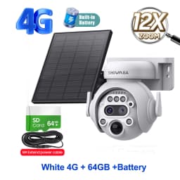 SHIWOJIA 4K 8MP Solar Camera 4G SIM/ WIFI Solar Security Camera 12X ZOOM Color Night Vision Surveillance PIR Monitor PTZ Camera