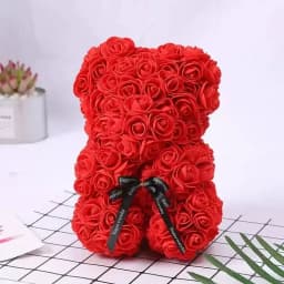 25cm Artificial Rose Teddy Bear with Gift Box, Romantic Valentine's Day Gift for Women, Ideal for Anniversary & Wedding