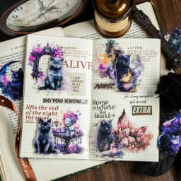 20Pcs Cute Magic Black Cat Decorative Sticker Pack Aesthetics Collage Scrapbooking Label Diy Diary Album Junk Journal Planner