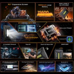 HOTWAV R7 Pro 10.1'' HD 120Hz Display 1080P Rugged Tablet 15600mAh Massive Battery 20W Fast Charging Android 16 Super Camping Light Pad 8GB RAM 256GB ROM 20MP + 5MP Camera Self-Developed AI Toolset Octa-core Tablet PC With Flexible Aluminum Stand