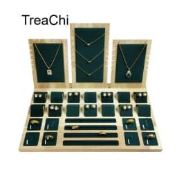 Solid Wood Jewelry Display Stand Necklace Pendant Bracelet Chain Ring Earrings Stud Organizer Jewelry Display Props Entire Set