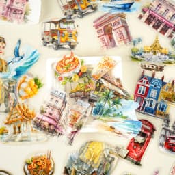 30pcs/pack PET Clear Sticker Bag Travel Around World London Paris Swiss Thai Maldives Landscape Journaling Scrapbook Collages