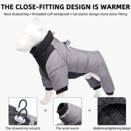 Winter Warm Dog Jacket Reflective Four Legged Clothes Outdoor Waterproof and Windproof Traction Harness Jumpsuit Chihuahua Coat