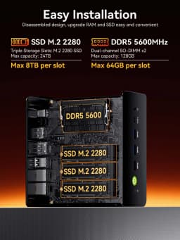 GMKtec K12 Mini PC AMD Ryzen™ 7 H 255 Dual DDR5 5600MT/s 3*SSD PCIe4.0 WiFi 6 BT 5.2 Dual 2.5G LAN OCulink Desktop Computer