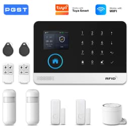 PGST 4G WiFi GSM Wireless Alarm System Home Security Protection Alarm System Set PIR Sensor Works with Tuya Smart Life Alexa