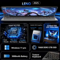 Intel N3700 15.6 Inch Ultra Slim Laptop 4 Core 4 Thread 1.6GHz 2.4GHz Turbo 16GB RAM 2TB SSD High Performance Notebook Gamer Pro