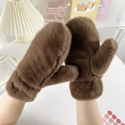 Women Winter Outdoor Keep Warm Double Layer Thickened Solid Gloves Imitation Mink Velvet Cute Lovely Soft Mittens