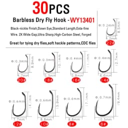 ICERIO 30PCS Competition Barbless Fly Fishing Hook Nymph Dry Wet Flies Jig Fishhook Salmon Trout Fly Tying Hook Non-barbed