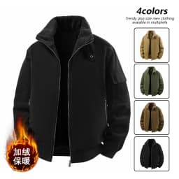 Male Reversible Washed Pure Cotton Fleece Lined Thick Jacket Multi Pocket Stand Collar Workwear Business Coat For Middle Aged