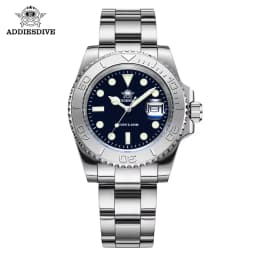 ADDIESDIVE Men's Quartz Watch 200m Waterproof Ceramic Bezel Steel Watch Magnifying Mirror Glass BGW9 Blue Luminous Diving Watch