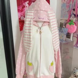 Dot Lace Patchwork Cute Coat Harajuku Chic Sweet Lovely Sweatshirts Japanese Kawaii Rabbit Ears Hoodies Tops Women Loose