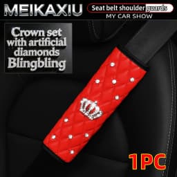 Soft Leather Diamond-Encrusted Crown Car Shoulder Guard 1PC/2PCS Safety Belt Decoration Shiny Accessory for Women's Cars