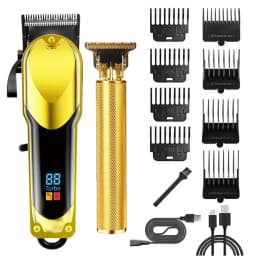 Professional Cordless Hair Clipper Set for Men Rechargeable Electric Trimmer LED Display T-Blade Barber Kit with 8 Combs Scissors & Cape