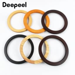 2Pcs Deepeel Round Wood Handle Wooden O Ring Bags Handles for Handbag Strap Purse Frame DIY Sewing Brackets Bag Accessories