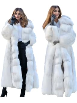 Winter Plus Size Longer Faux Fur Warm Coat Long Sleeve Coat Fox Fur Faux Fur Coat women's Long Hooded Fur all-in-one Fur Coat