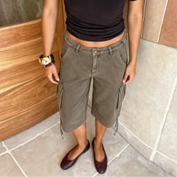 Y2K Retro Cargo Bermuda Shorts Loose Knee Length Denim Shorts with Drawstring Gothic Grunge Jorts Streetwear Women
