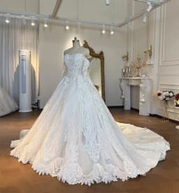 Customized Strapless Eelegant Lace Wedding Dresses With Detachable Sleeves amanda novias oficial