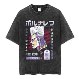 Vintage Washed Anime Jojo Bizarre Adventure T-shirt Giorno Giovanna Manga Graphic T-shirts Men's Clothing Cotton Casual T shirts