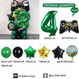 31pcs Gamepad Theme Balloon Green Number Birthday Balloon Set Game Theme Party Decoration Birthday Surprise Gifts