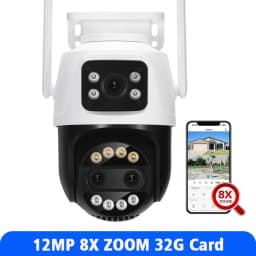 8MP 4K Wifi Camera PTZ Dual Screen AI Human Detection Auto Tracking Outdoor ONVIF CCTV Security Surveillance Camera ICSee