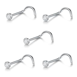 1/5PCS Titanium 1.5/2/2.5/3mm Gem Nose Stud Piercing Earring Gold Color Nose Screw Prong CZ Nose Nostril Piercings Retainer Gift
