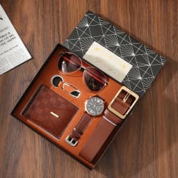 New Men Gift Set with Box Watch Keychain Sunglasses Belt and Wallet Set for Men Father's Day Gift Set Box for Boyfriend Husband
