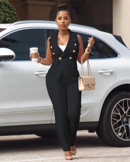 Business Work Wear Two Piece Pant Suits for Women Sets Elegant Sleeveless Blazer Top and Pencil Pants Office Lady Matching Sets