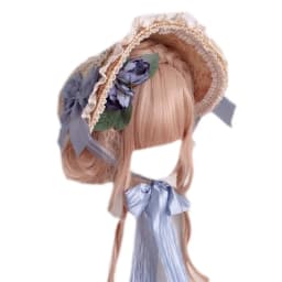 Pastoral Style Flat Top Hat Lace Flower Ribbon Straw Hat Lolita Hat Bonnet Hat French Hat All-match for Beach Vacation