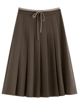 FSLE 2026 Autumn New Arrival Women's Plaid Spliced High-Waisted A-Line Skirt Elegant Blazer Style Pleated Skirt OL style Skirts