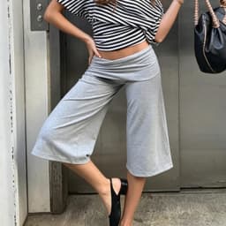 Capri Pants for Women Low Rise Fold Over Capri Yoga Pant Soft Comfy Flowy Wide Leg Capris Culottes Bottoms