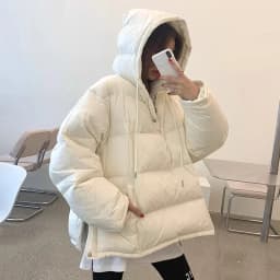 Korean Side Split 2026 Woman Outerwears Hooded Long Sleeve Parkas Winter Jacket Moda Chic Coats Loose Casual Clothes Women