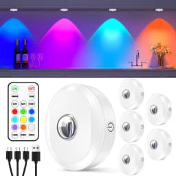 WILLED 6 PCS RGB Rechargeable Night Lights with Remote Control Dimmable Timing Function LED Lights for Kitchen Cabinet Shelf