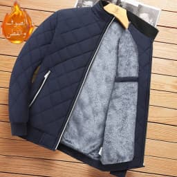 Men's Winter Jacket Stand Collar Fleece Lined Short Casual Fashion Warm Loose Fit Youth Polyester Fabric Standard Sleeve