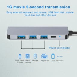 5 Ports USB C Hub to 4K HDMI-Compatible PD Fast Charge USB 3.0 2.0 HUB Type C Charging Docking for MacBook iPad Samsung