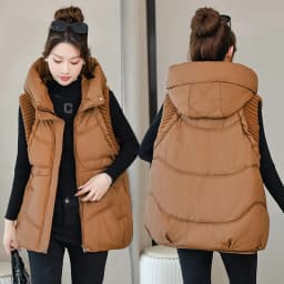 A-word Vest Down Cotton Padded Jackets Short Waistcoat Mid-Length Slim Hooded Autumn Winter Jackets Solid Women's Coats Trend