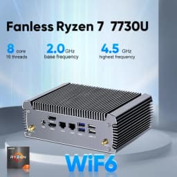 Topton Fanless Gaming Mini PC AMD Ryzen 7 7730U R9 4950U 5625U 4500U Office PC Dual LAN 2*HDMI NVMe DDR4 Firewall Computer WiFi6