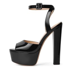 Onlymaker Women Peep Toe Platform Patent Leather Ankle Strap Sandals Slingback Party Dress Big Size Chuny Heel Sandals