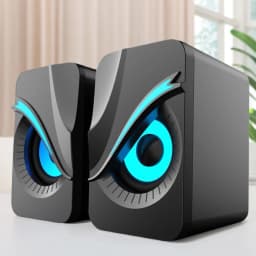 Computer Speakers with RGB Lights Mini Desktop Speaker Wired Volume Control Subwoofer Speaker for PC Computer Laptop