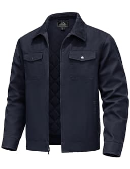 TACVASEN Quilted Cargo Jackets Lightweight Full Zip Corduroy Collar Jackets Cotton Casual Shacket Padded Coats with 5 Pockets