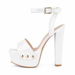Onlymaker Women Peep Toe Platform Patent Leather Ankle Strap Sandals Slingback Party Dress Big Size Chuny Heel Sandals
