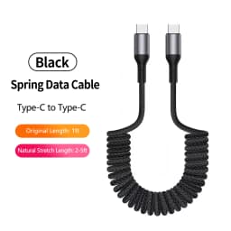 Elbow Coiled USB A to USB C Cable for Car,Retractable Braided Fast Charging Cord Compatible with iPhone 16/17,Samsung Galaxy A17