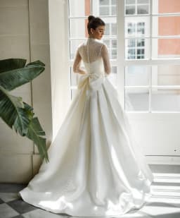 Customized A-line Dress, High-neck Wedding Dress, Elegant Bow Puffy Dress, Wedding Dress Vestido De Novia