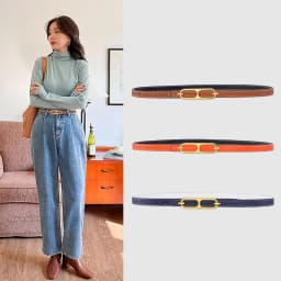 Simple Thin Belt for Women Double-Sided PU Leather Waistband Female Lady Dress Coat Pants Slimming Waist Strap 벨트