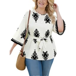 Plus Size Women's T-Shirt Round Neck 3/4 Sleeve Print Loose Fit Tops Boho Tee Spring Summer Casual T-Shirt Beach Light Tops