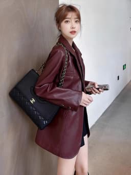 2025 Spring Autumn New Ankela Red Retro High Grade Leather Jacket for Women, Loose and Casual, Skinny Leather Suit Trendy Blazer