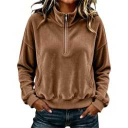 Womens Quarter Zip Pullover Long Sleeve Velvet Sweatshirt Soft Cozy Lightweight Fall Winter Outfits Casual Loose Color Hoodie